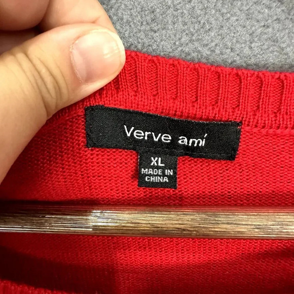 Verve ami pullover sweater womens XL red penguin‎ sequin cozy cabincore holiday - Picture 3 of 8